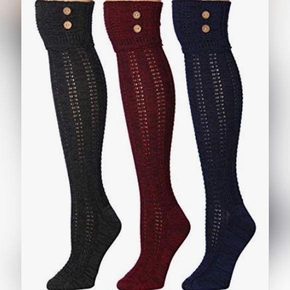 NWT Tipi Toe Black Cable Knit Knee High Boot Socks Over Knee Socks - Picture 3 of 11